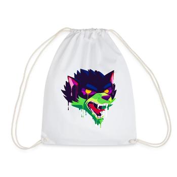 A Beautiful and Creepy Wolf Cartoon Design - Drawstring Bag - white - Front