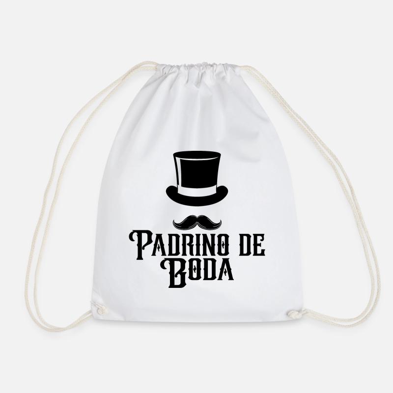Padrino de Boda, Best Man Top Hat Mustache Wedding - Drawstring Bag - white