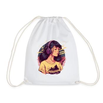 Tokyo Girl Listening to Chill Beats - Drawstring Bag - white - Front