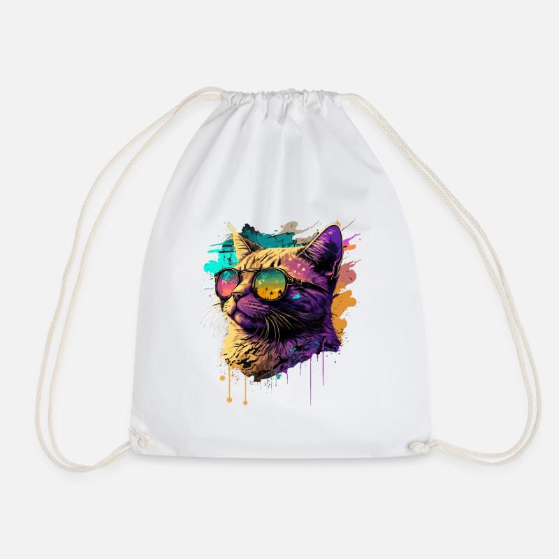 Katze mit Neon-Sonnenbrille - Turnbeutel - Weiß
