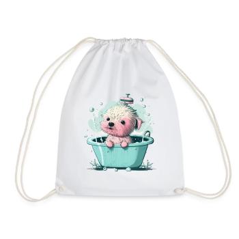 Mignon jeune chien dans la baignoire - Sac de sport léger - blanc - Devant
