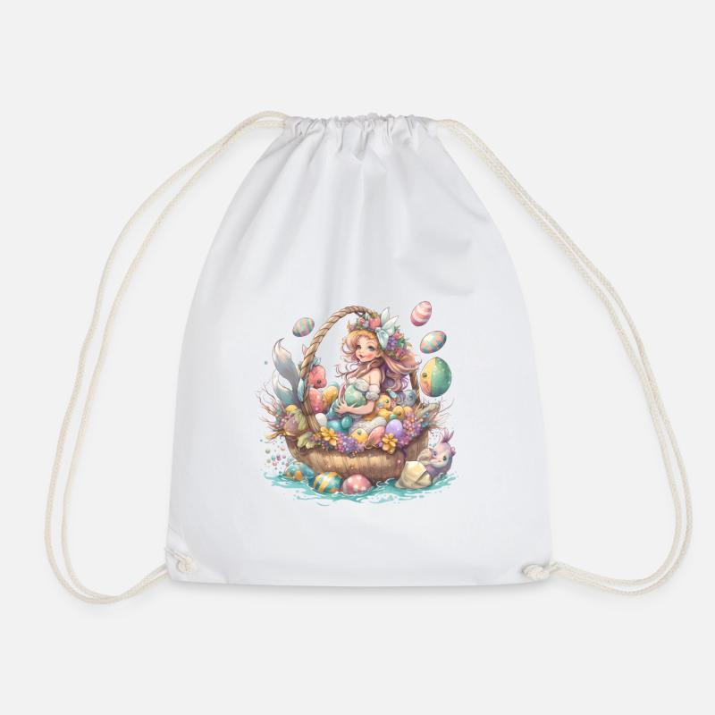Mermaid in the Easter basket - Drawstring Bag - white