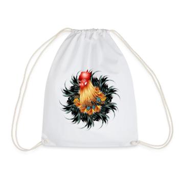 magnificent rooster in feather frame - Drawstring Bag - white - Front