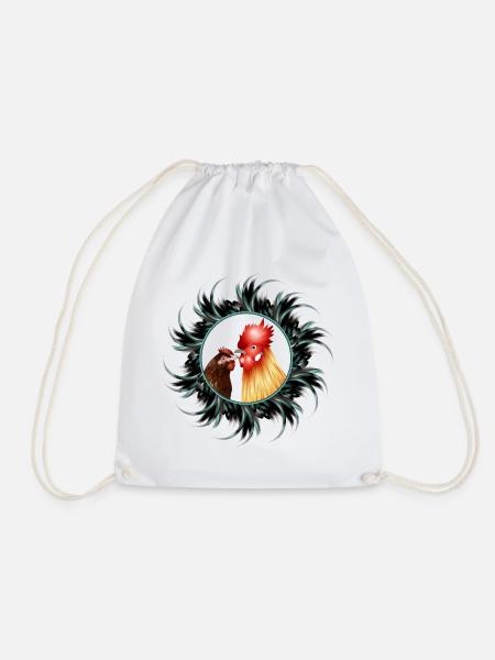 Coq avec poule dans le cadre de plumes - Sac de sport léger - blanc