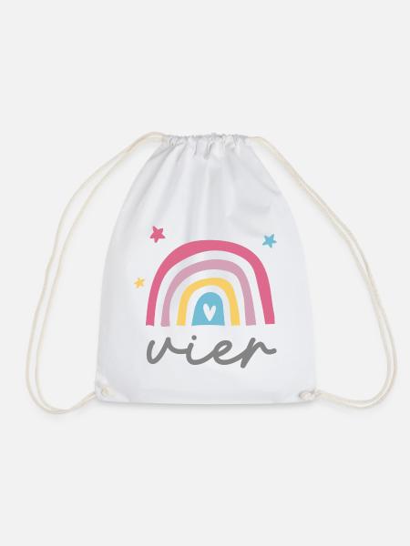 Vierter Geburtstag Regenbogen - Turnbeutel - Weiß