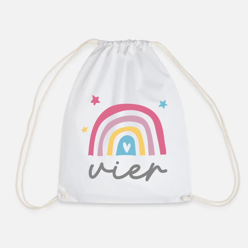 Vierter Geburtstag Regenbogen - Turnbeutel - Weiß