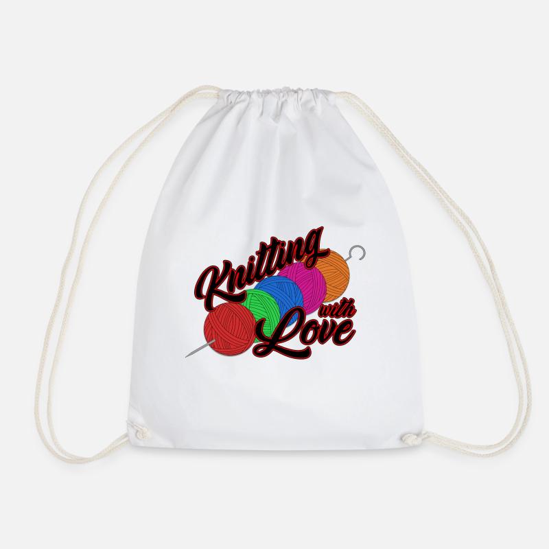 Funny knitting needle wool wool yarn crocheting - Drawstring Bag - white