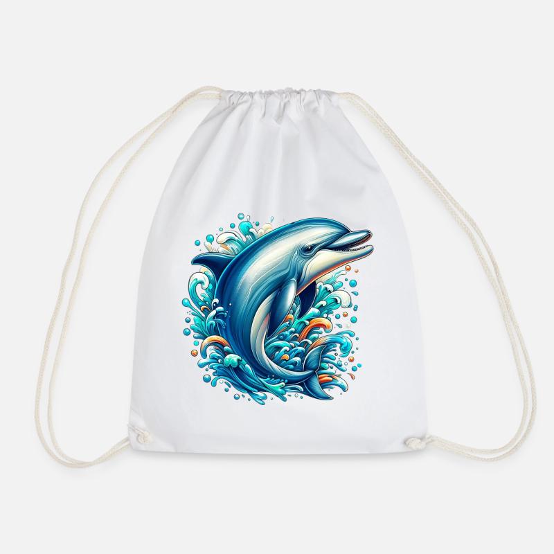 Dolphin - Drawstring Bag - white