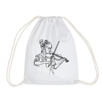 Fiddle Girl Drawing - Drawstring Bag - white - Front