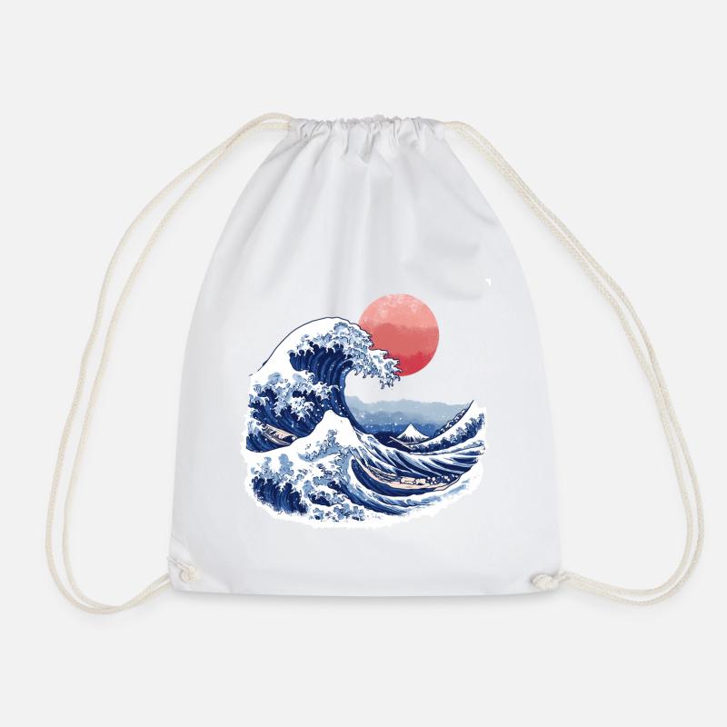 Hokusai Style waves - Drawstring Bag - white