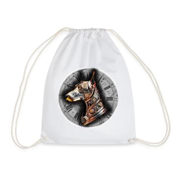 Steampunk retro style Doberman Pinscher - Drawstring Bag - white - Front