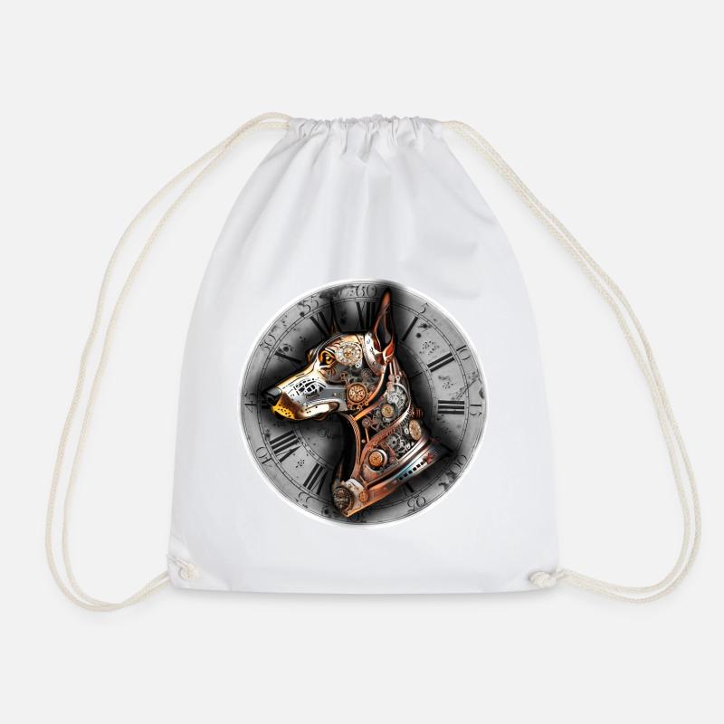 Steampunk retro style Doberman Pinscher - Drawstring Bag - white