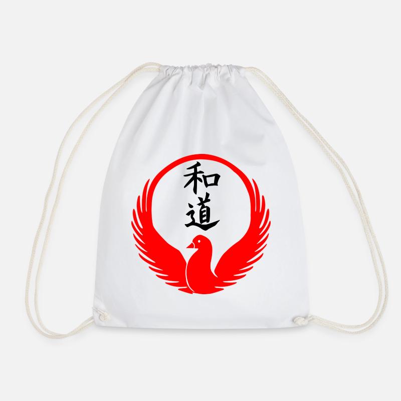 Wado-Ryu Taube Emblem mit schwarzen Kanji - Turnbeutel - Weiß