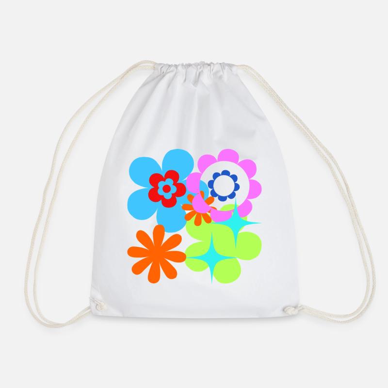 Kunterbunte Blüten und Sterne Psychedelische Flora - Turnbeutel - Weiß