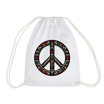 Peace in Palestine Geometric Tribal Green Red - Drawstring Bag - white - Front