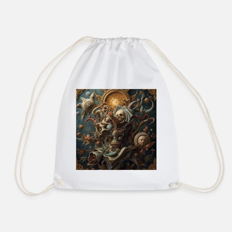 Baroque Surrealism with Dead Time - Drawstring Bag - white