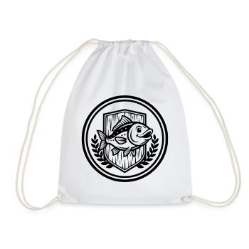 Angler Coat of Arms Fish Club Logo Vector - Drawstring Bag - white - Front