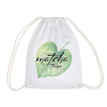Matcha, Leaf, Green, Time - Drawstring Bag - white - Front