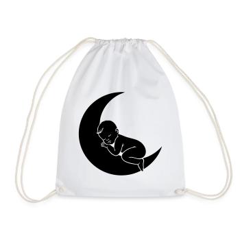 Baby on Moon – Sweet Sleep Silhouette - Drawstring Bag - white - Front