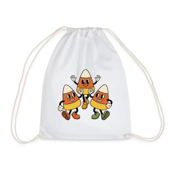 Drei retro-Cartoon-Candy-Corn-Figuren tanzen - Turnbeutel - Weiß - Vorne