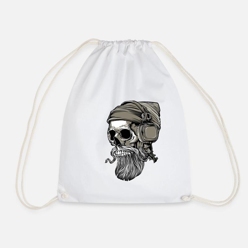 Bart Hipster Skull mit Kopfhörer - Turnbeutel - Weiß