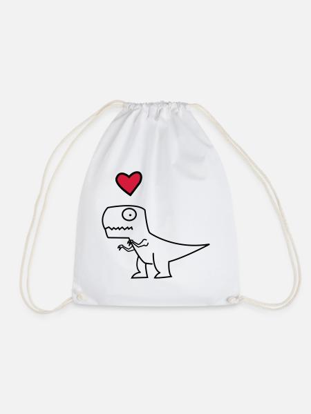 Dino Herz auf Schwarz - Turnbeutel - Weiß
