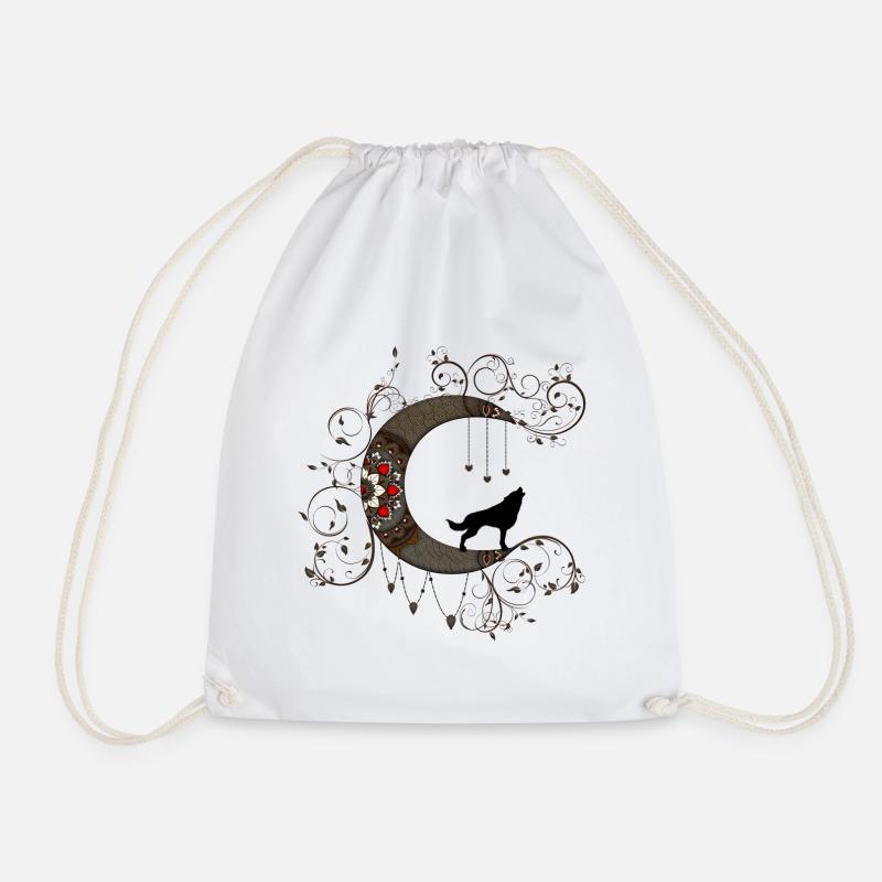 Wonderful moon with wolf - Drawstring Bag - white