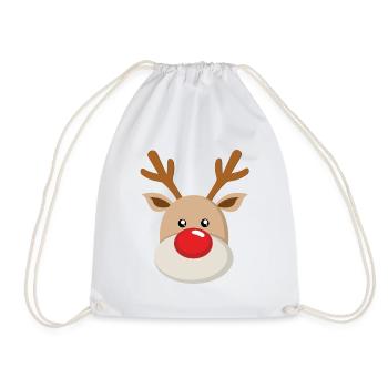 Reindeer Rudolf Face Sweet Red Nose Antlers - Drawstring Bag - white - Front