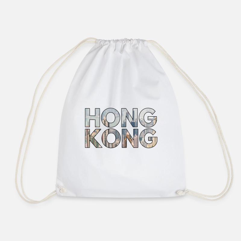 hong kong - Drawstring Bag - white