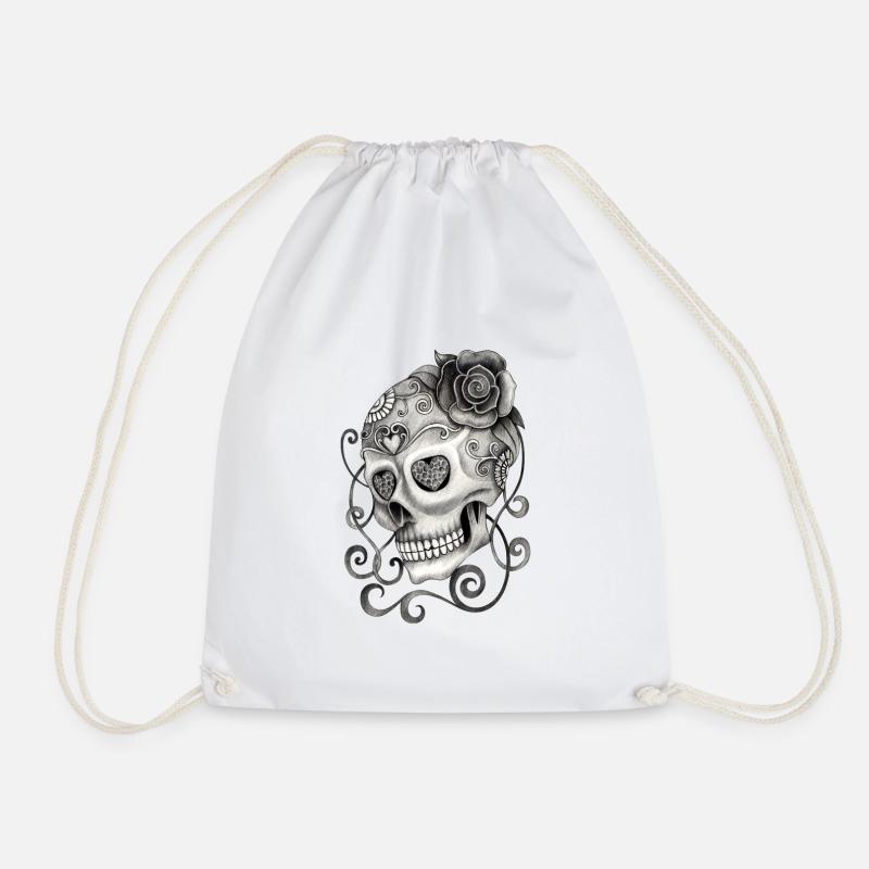 Tête de mort avec tatouage rose - Sac de sport léger - blanc