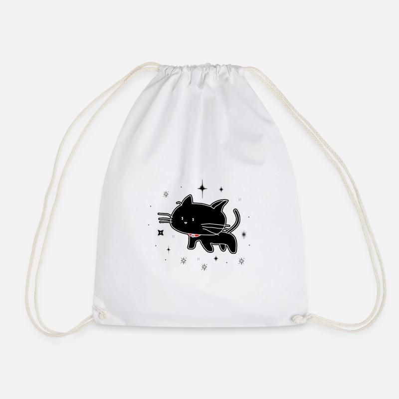 Black cat - Drawstring Bag - white