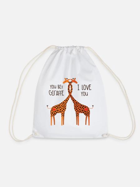 Giraffe Love - Drawstring Bag - white