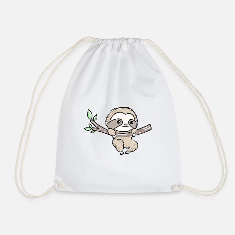 Sloth on a branch – Cute tree design - Drawstring Bag - white