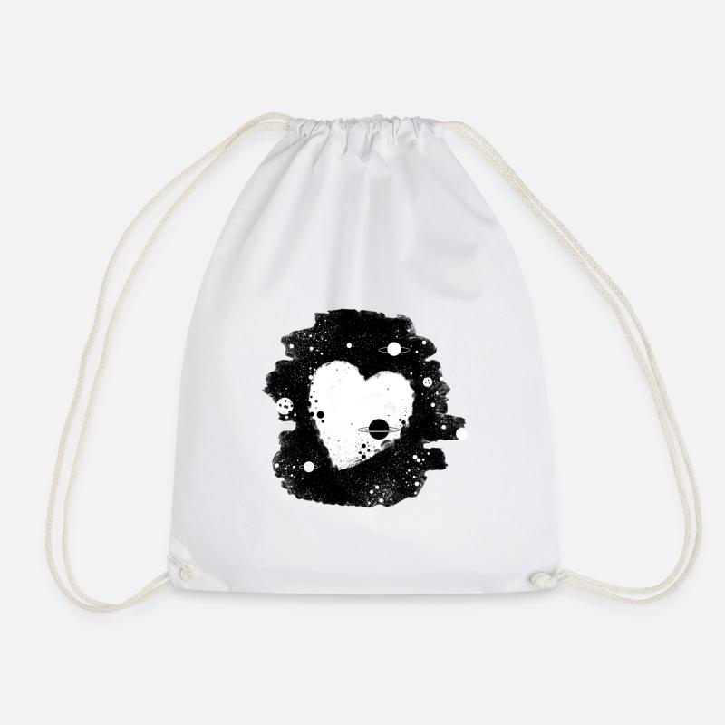 Heart black - Drawstring Bag - white
