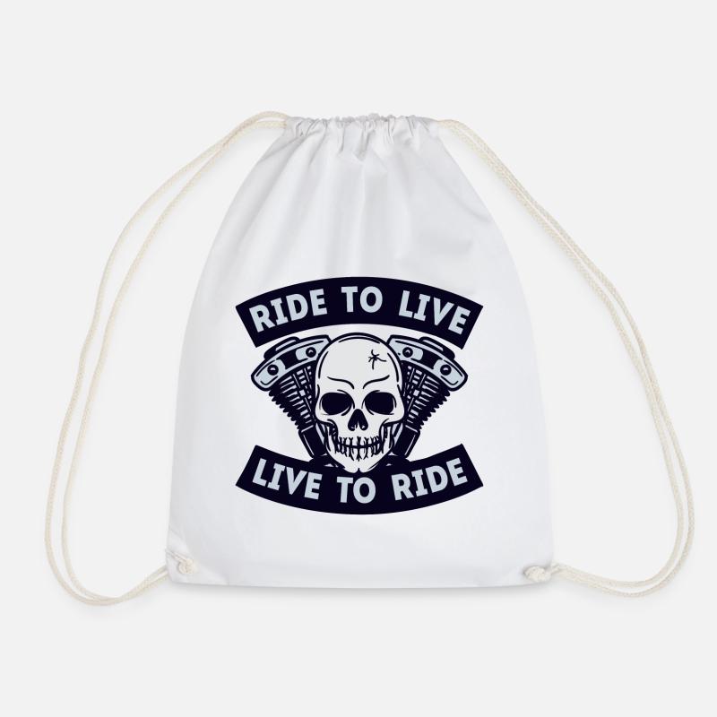 Motorcycles skull motorcycle biker statement - Drawstring Bag - white