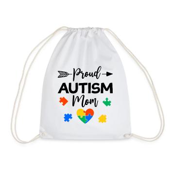 Proud Autism Mom Autism Awareness Gift - Drawstring Bag - white - Front