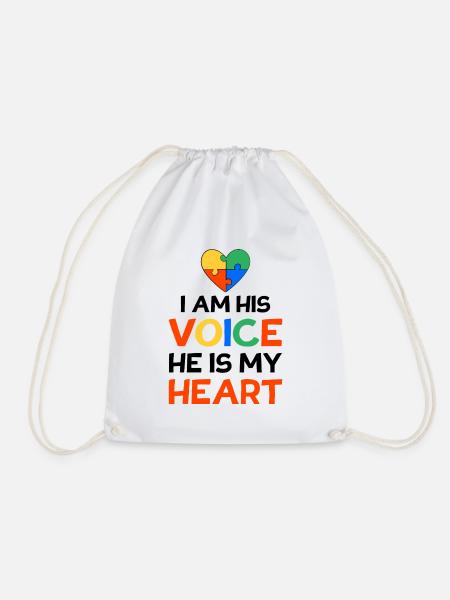 I am his Voice he is my Heart Autismus Geschenk - Turnbeutel - Weiß