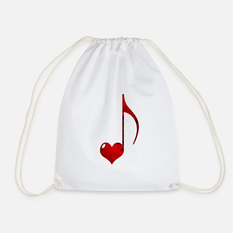Red Heart and Musical Note Illustration - Drawstring Bag - white
