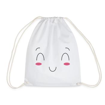Funny Kawaii Face Emoticon, Best Gift for Family - Drawstring Bag - white - Front