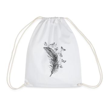 Vintage feather butterflies - Drawstring Bag - white - Front