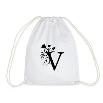 V first name - Drawstring Bag - white - Front