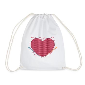 Knitting knitting crochet crochet tailor heart - Drawstring Bag - white - Front