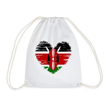 Kenya Heart Flag Flag Coat of Arms - Drawstring Bag - white - Front