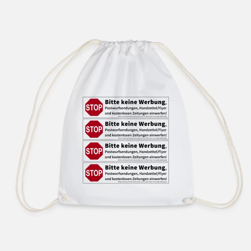 4 x Stop Bitte keine Werbung Sticker - Turnbeutel - Weiß