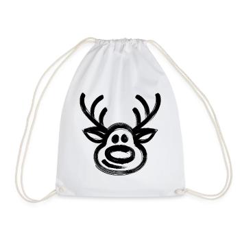 Christmas reindeer face deer - Drawstring Bag - white - Front