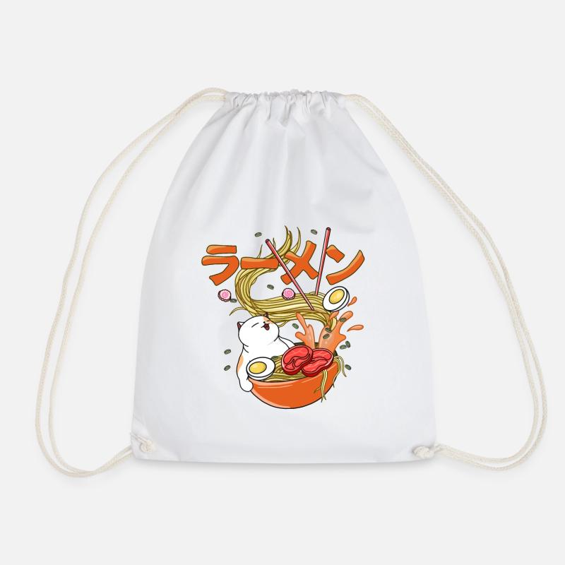 Happy Cat Ramen - Drawstring Bag - white