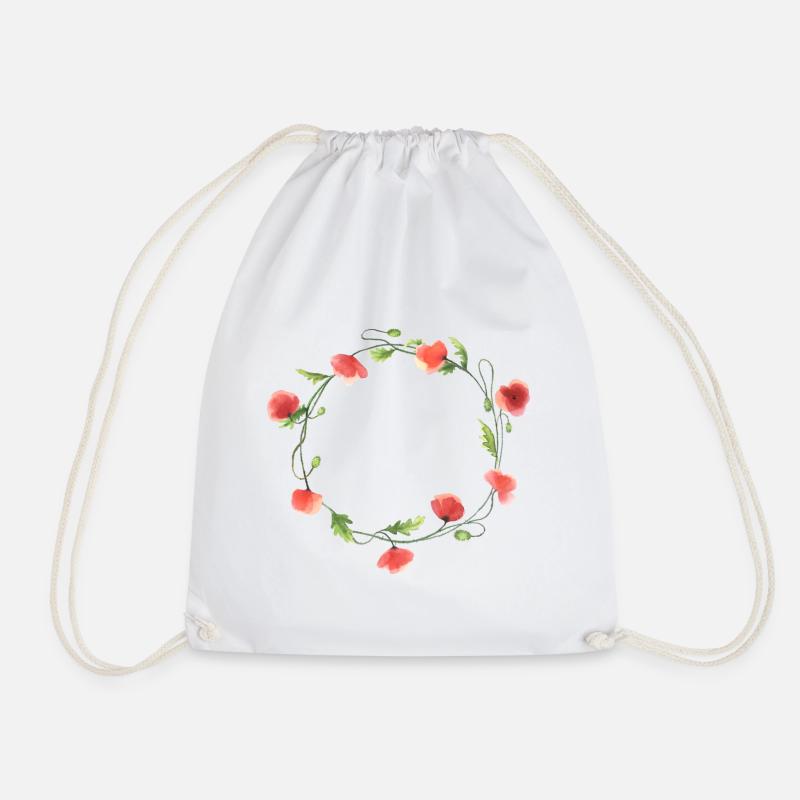Poppy Wreath II - Drawstring Bag - white