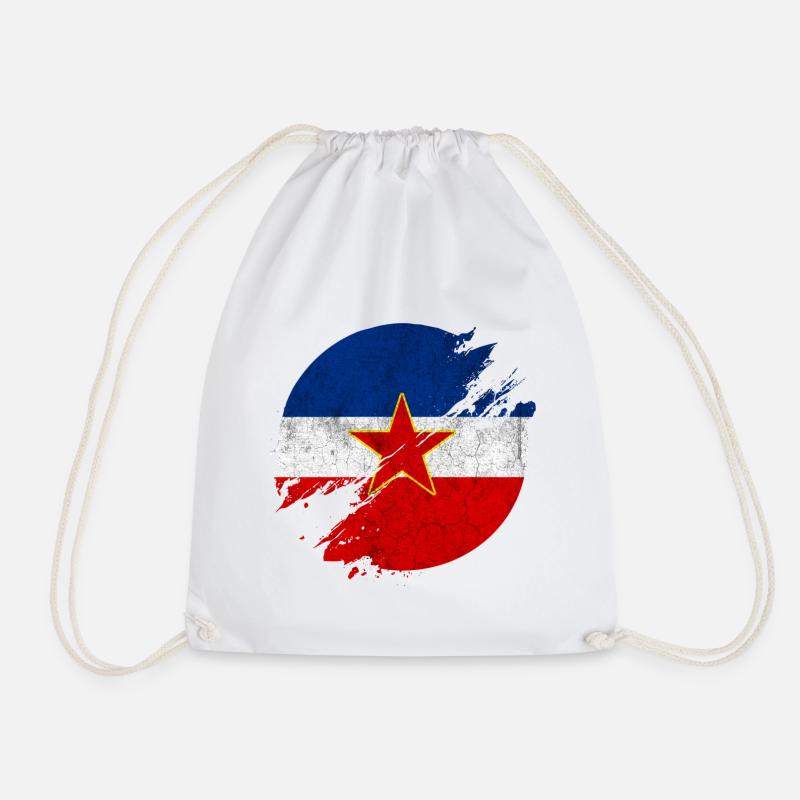 Yugoslavia vintage flags circle - Drawstring Bag - white