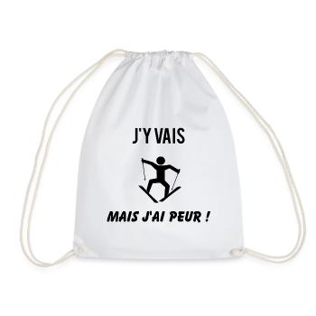 J y vais mais j ai peur T Shirt humour ski - Sac de sport léger - blanc - Devant
