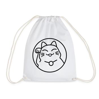 Maneki Neko Neon – Lucky Cat from Japan, Kawaii - Drawstring Bag - white - Front